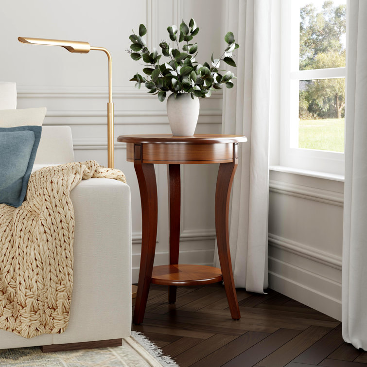 Transitional Olive Ash 18" Round Wood Side Table