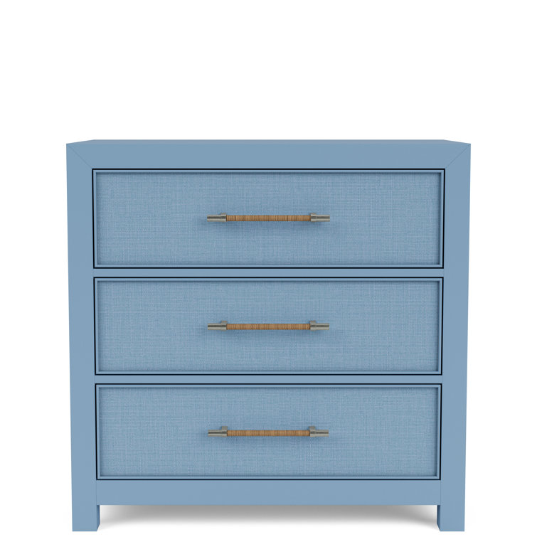 Lana Blue Coastal 3 Drawer Chest with Woven Handles
