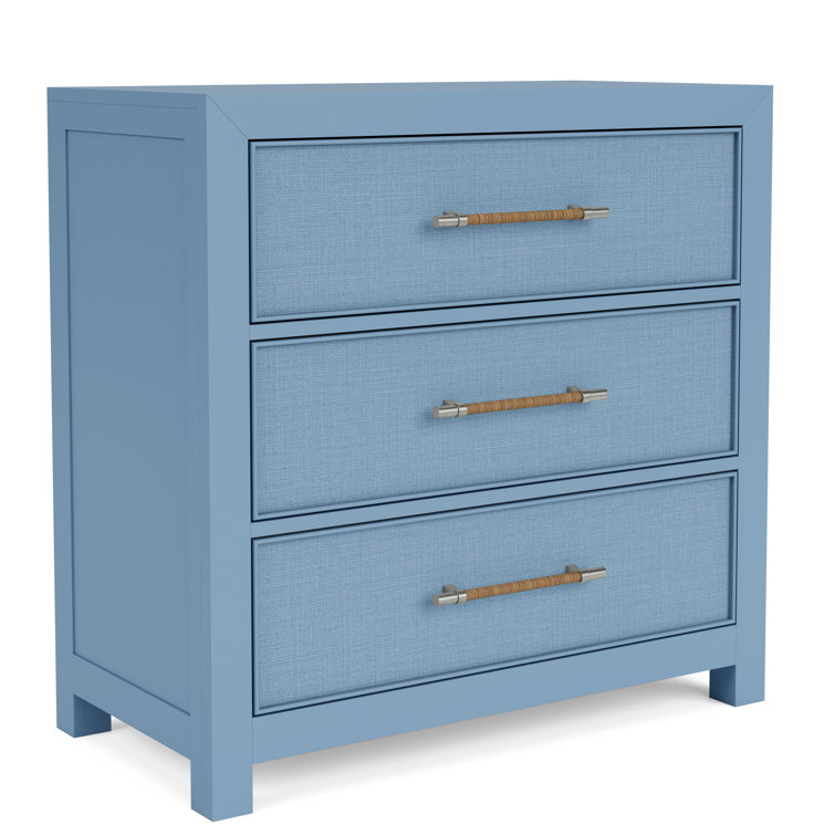 Lana Blue Coastal 3 Drawer Chest with Woven Handles