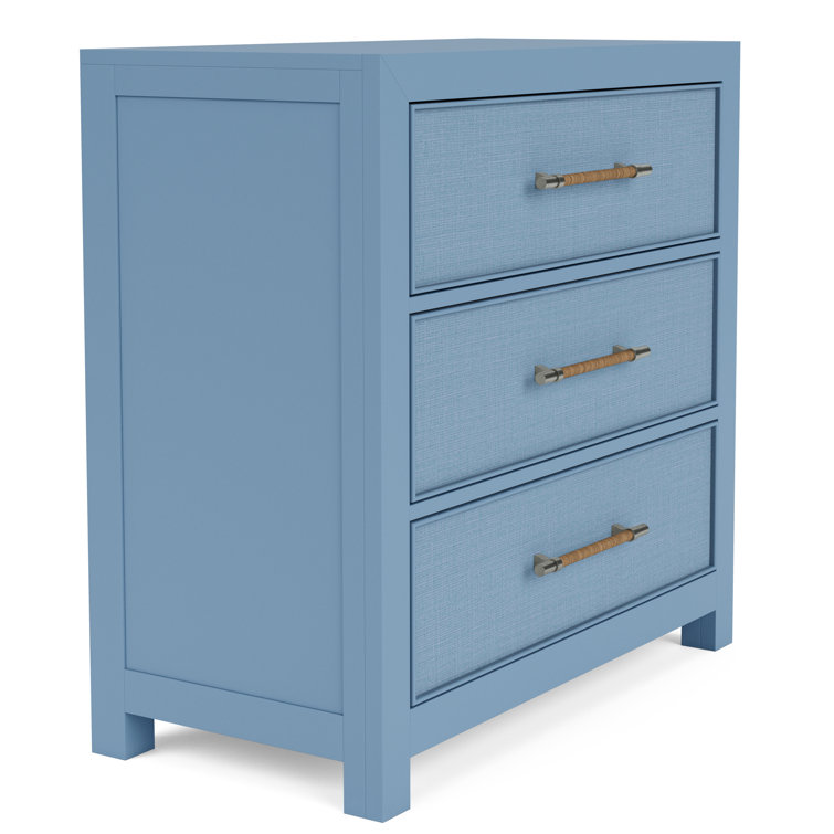 Lana Blue Coastal 3 Drawer Chest with Woven Handles