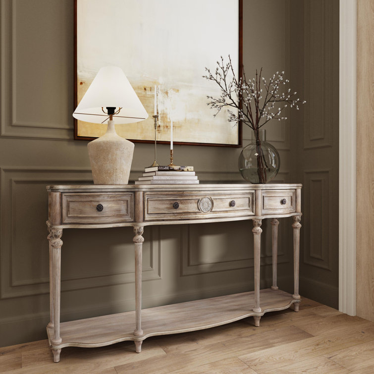 Peyton Driftwood Elegance Console Table with Acanthus Leaf Detail