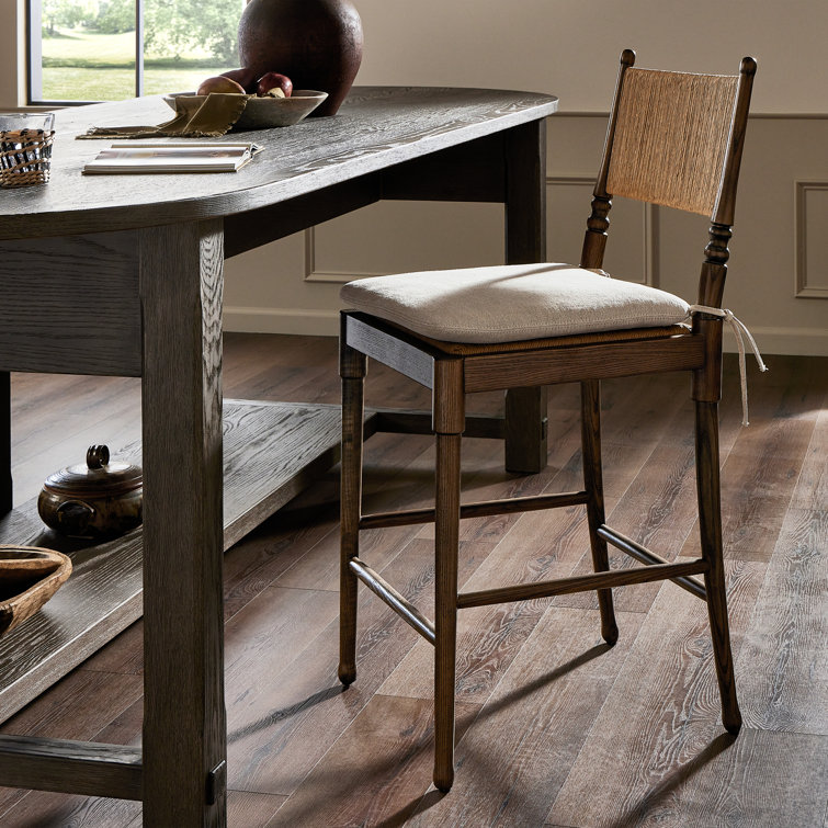 Broadway Dune Walnut-Finished Bar Stool with Linen Cushion