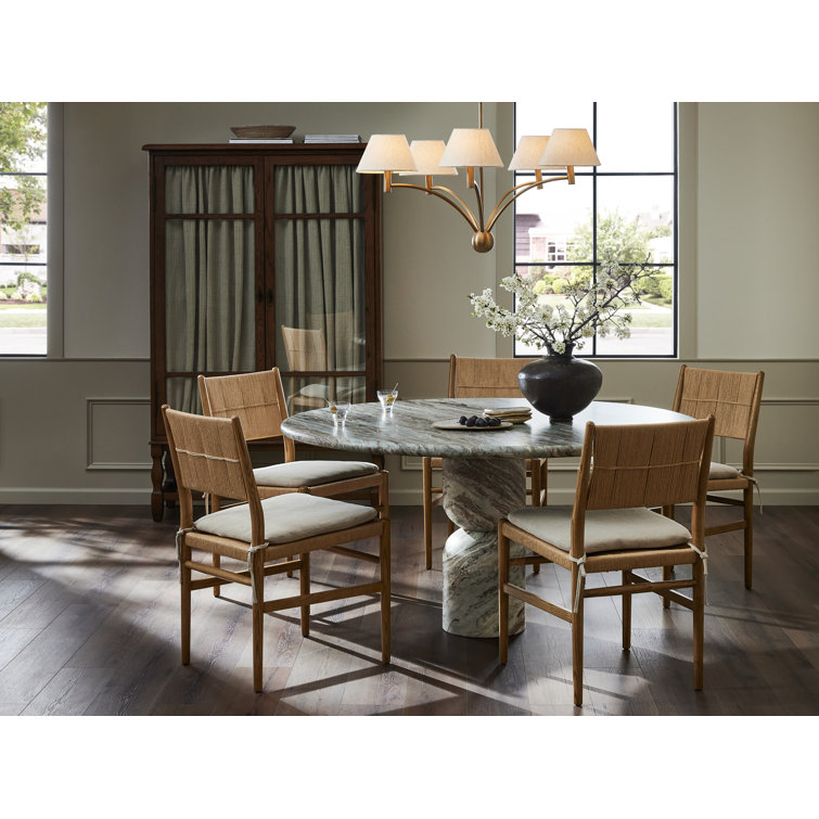 Modern Round Marble Dining Table with Sculpted Pedestal Base