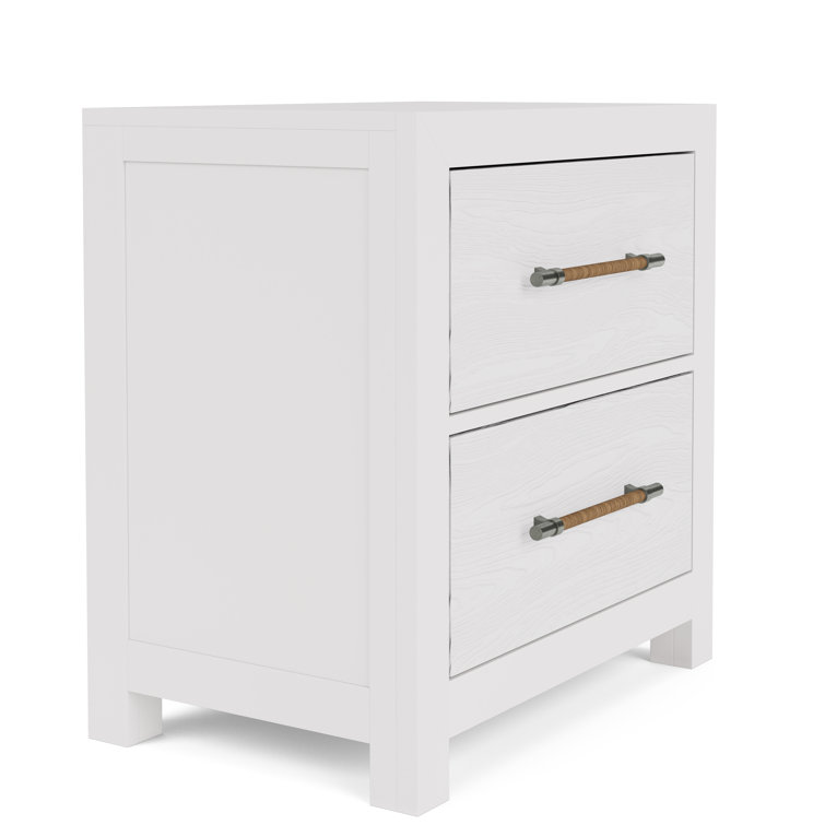 White Coastal 2-Drawer Nightstand with Woven Handles