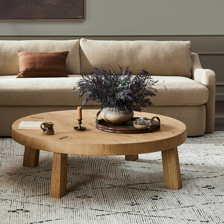 Worn Oak Round Coffee Table with Splayed Legs