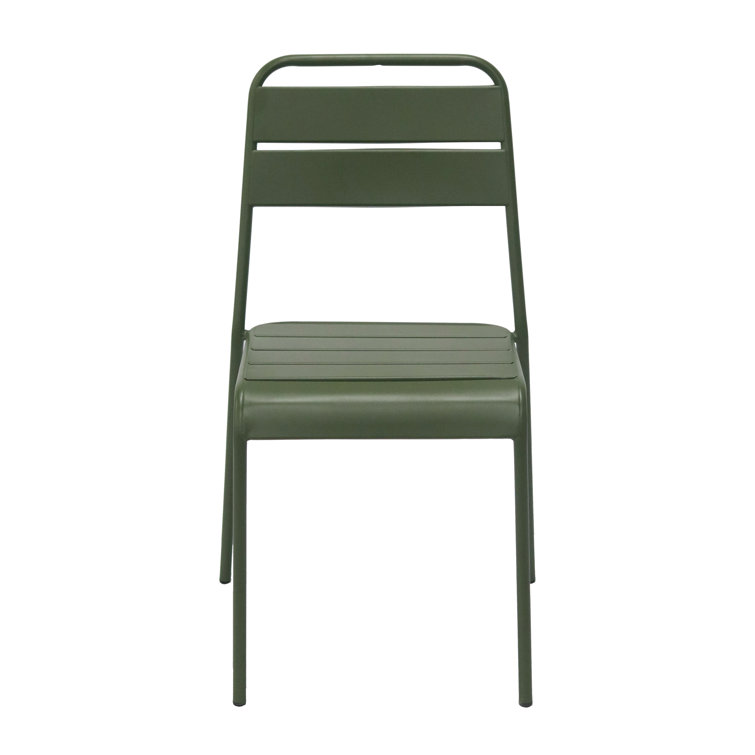 Green Powder Coated Steel Stackable Armless Dining Chairs, Set of 2