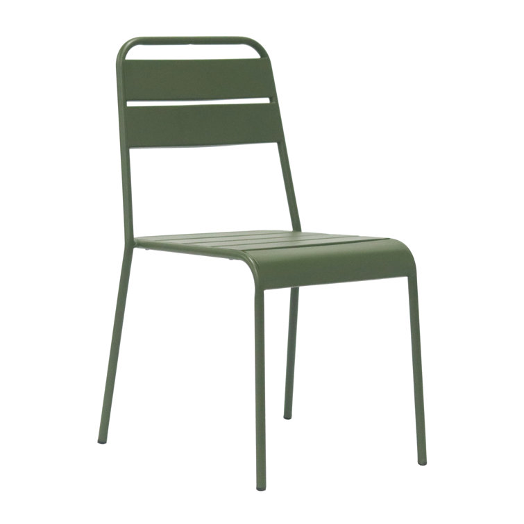 Green Powder Coated Steel Stackable Armless Dining Chairs, Set of 2