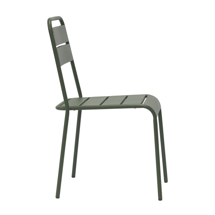 Green Powder Coated Steel Stackable Armless Dining Chairs, Set of 2