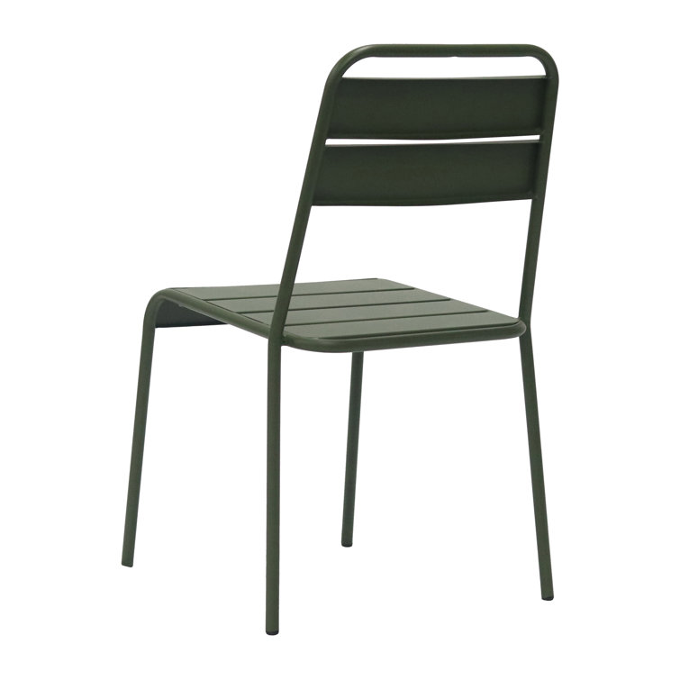 Green Powder Coated Steel Stackable Armless Dining Chairs, Set of 2