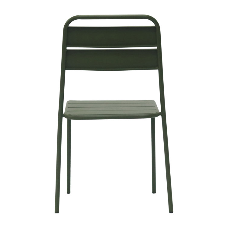 Green Powder Coated Steel Stackable Armless Dining Chairs, Set of 2