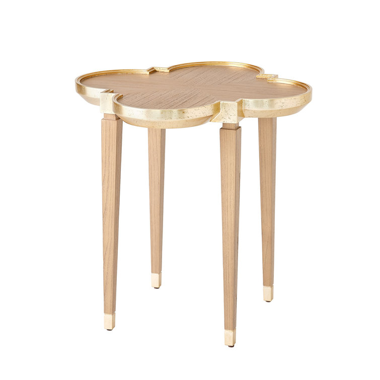 Nutmeg Matte Solid Wood Tray Top End Table with Gold Accents
