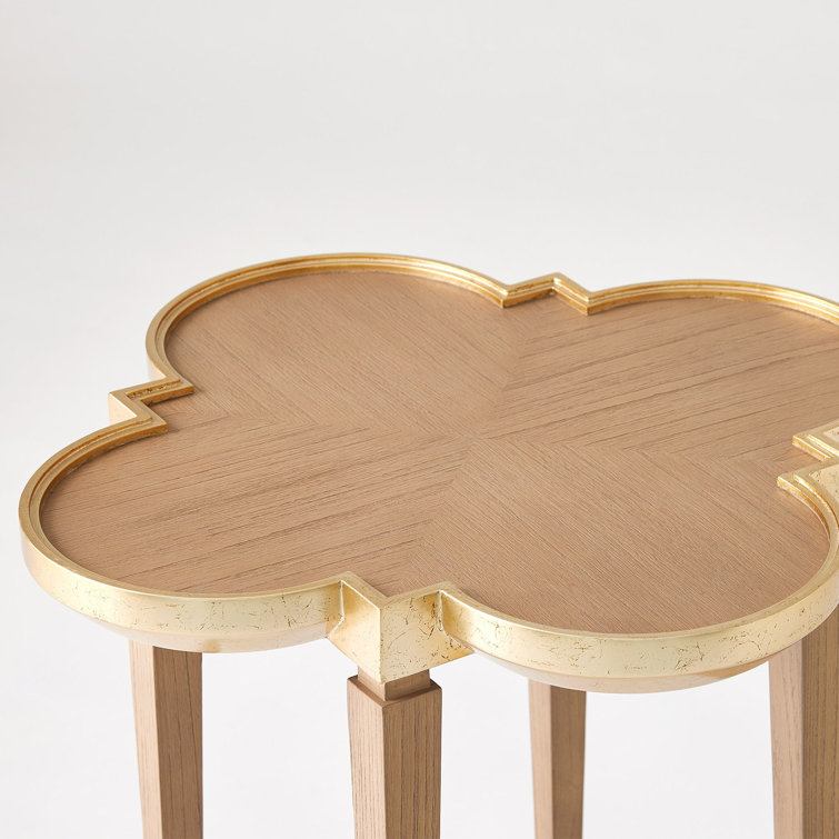 Nutmeg Matte Solid Wood Tray Top End Table with Gold Accents