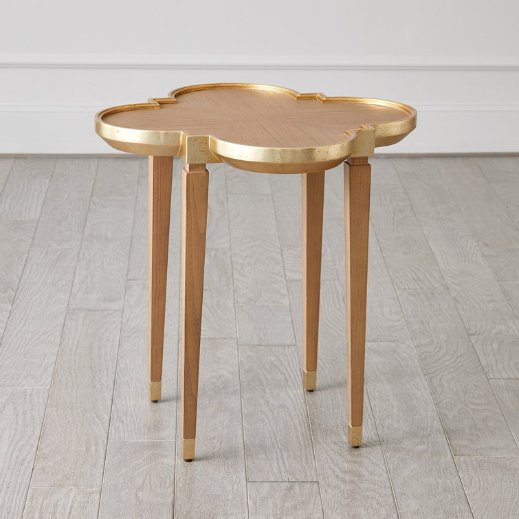 Nutmeg Matte Solid Wood Tray Top End Table with Gold Accents