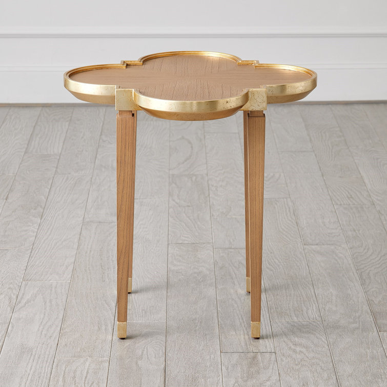 Nutmeg Matte Solid Wood Tray Top End Table with Gold Accents