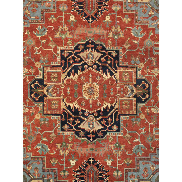 Handmade Ivory and Rust Wool 9' x 12' Traditional Rug