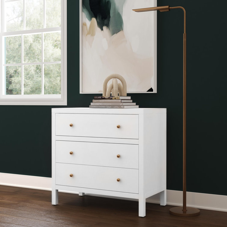Nora White 34" Traditional 3-Drawer Chest with Soft Close