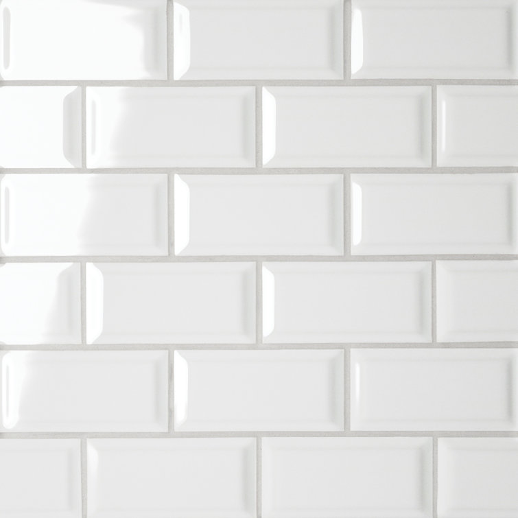 White Glossy Porcelain Bevel Mesh Mount Mosaic Tile