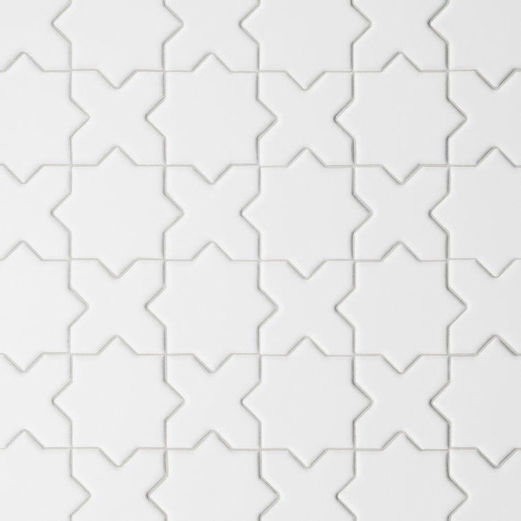 White Cross and Star Matte Porcelain Mosaic Tile, 12" x 12"