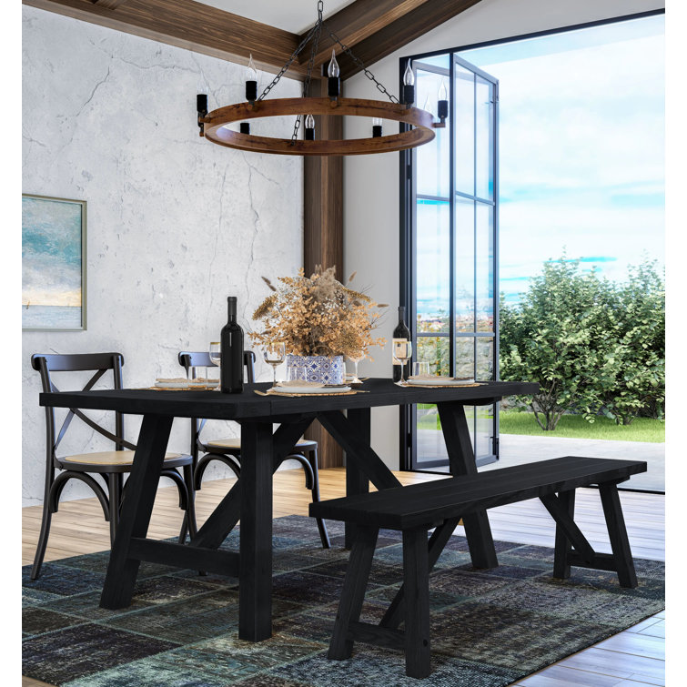 Black Oak 72'' Solid Wood Farmhouse Dining Table