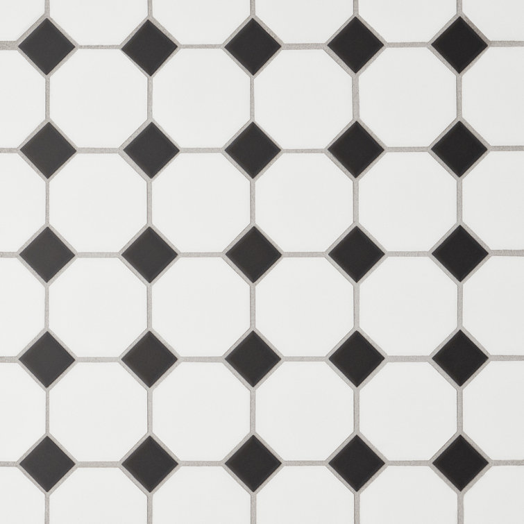 Le Cafe 2" x 2" Octagon Matte Porcelain Mosaic Tile in White and Black