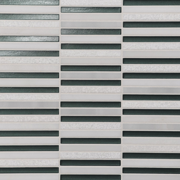 Dark Green and White Glass Mosaic Wall & Floor Tile
