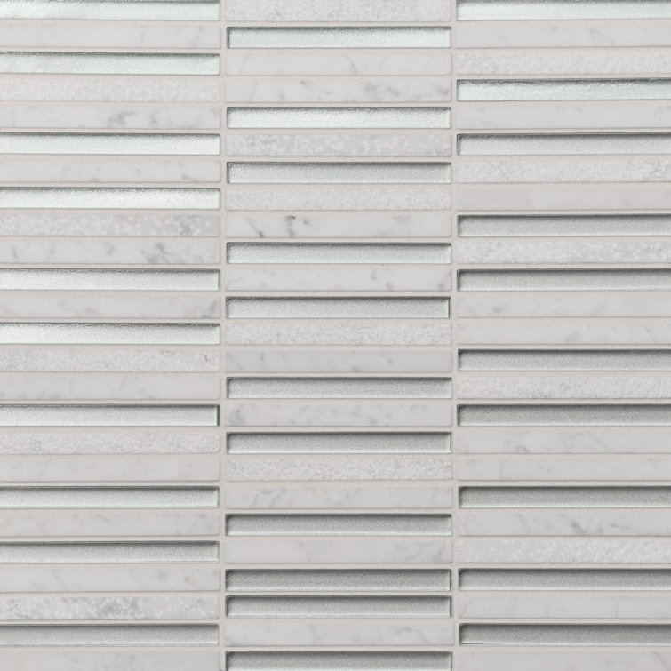 Kaikos Silver Glass and Marble Mosaic Wall Tile