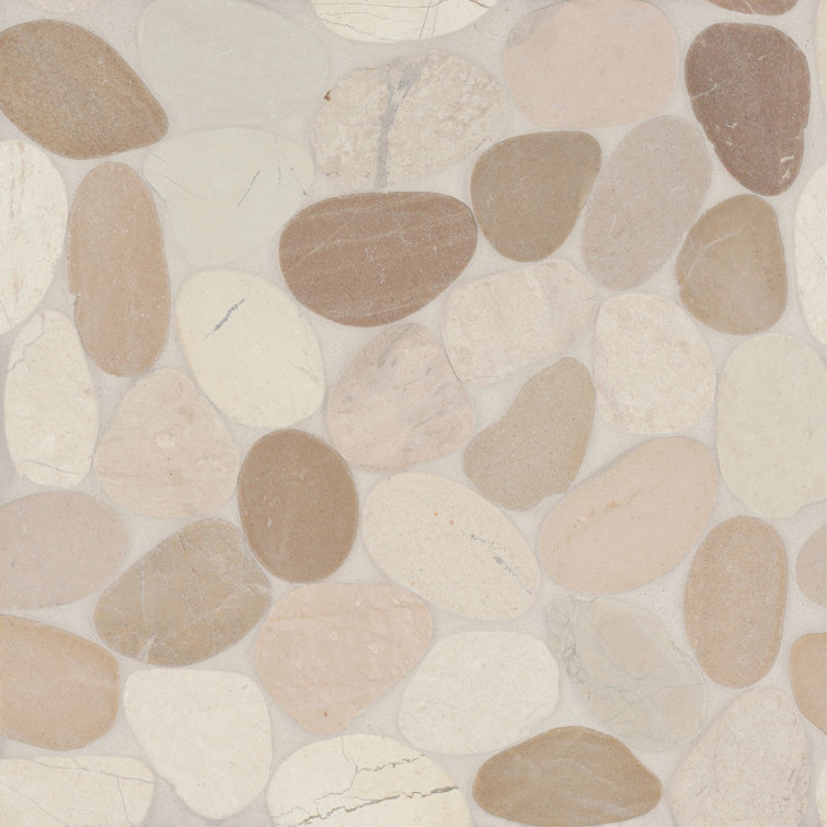 Waterbrook 12" x 12" Natural Stone Pebble Mosaic Tile in White and Tan
