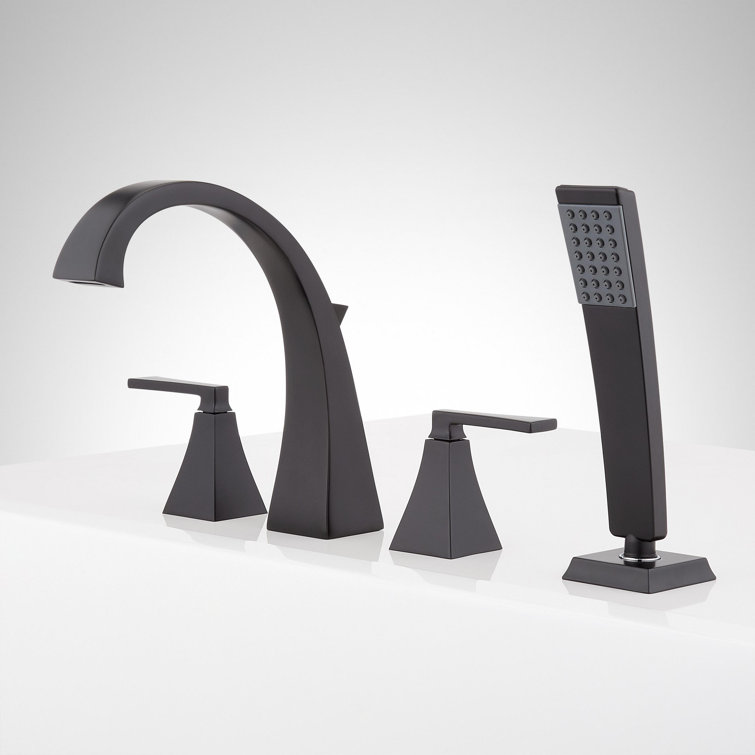 Matte Black Double Handle Roman Tub Faucet with Hand Shower