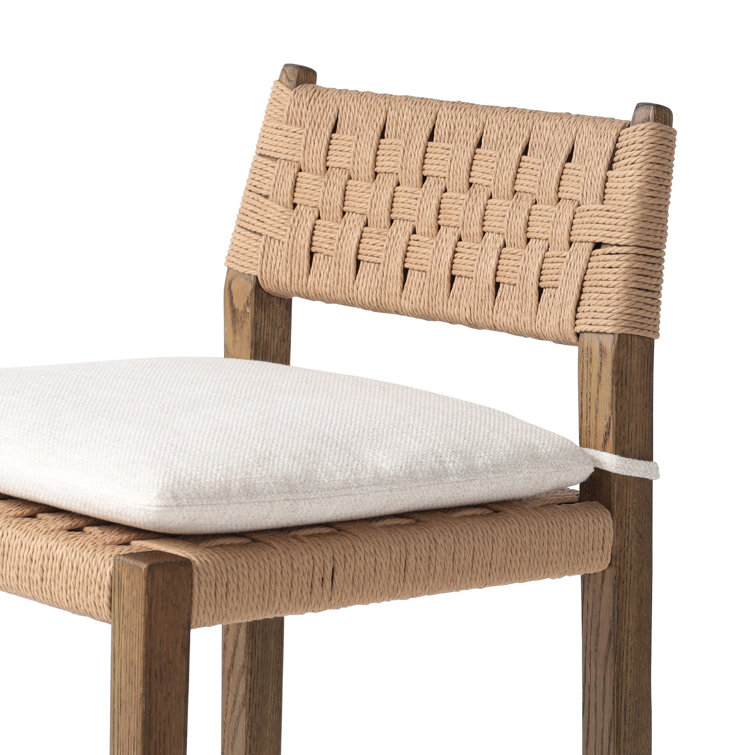 Natural Oak and Woven Paper Cord Bar Stool with Linen Cushion