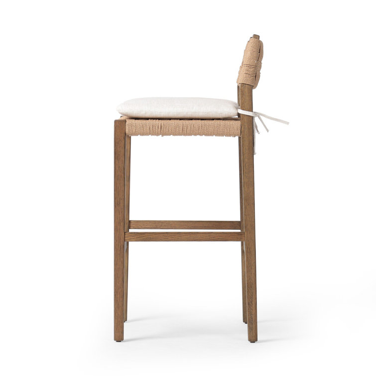 Natural Oak and Woven Paper Cord Bar Stool with Linen Cushion