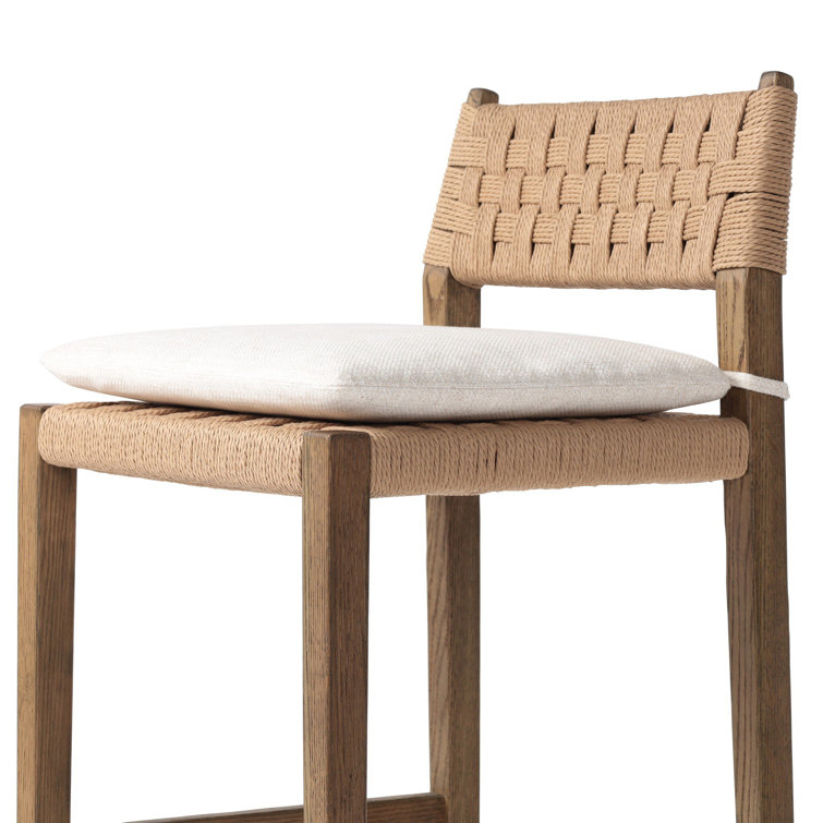 Natural Oak and Woven Paper Cord Bar Stool with Linen Cushion