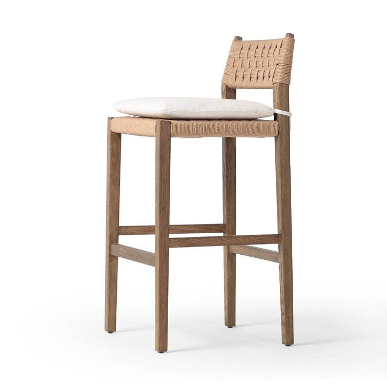 Natural Oak and Woven Paper Cord Bar Stool with Linen Cushion