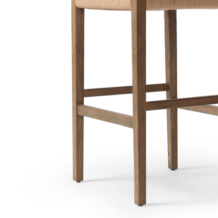 Natural Oak and Woven Paper Cord Bar Stool with Linen Cushion