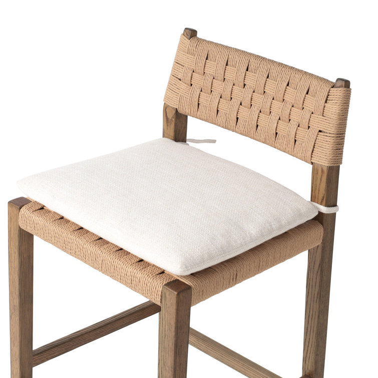 Natural Oak and Woven Paper Cord Bar Stool with Linen Cushion