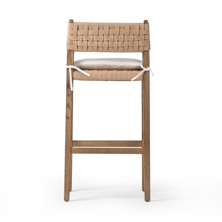 Natural Oak and Woven Paper Cord Bar Stool with Linen Cushion