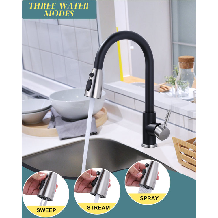 15-Inch Black and Brushed Nickel Pull-Down Kitchen Faucet