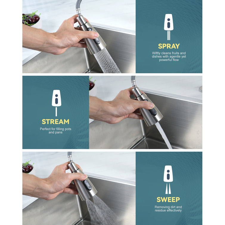 15-Inch Black and Brushed Nickel Pull-Down Kitchen Faucet