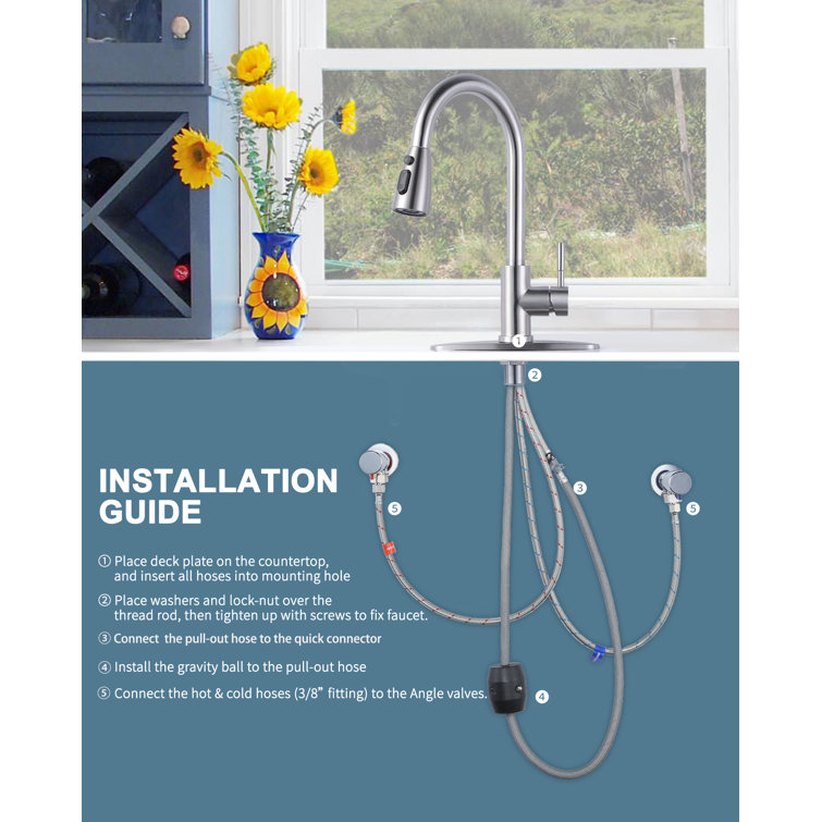 Brushed Nickel Stainless Steel High Arc Kitchen Faucet with Pull-out Spray