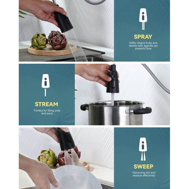 Matte Black Single Handle Pull-Down Kitchen Faucet with Deckplate