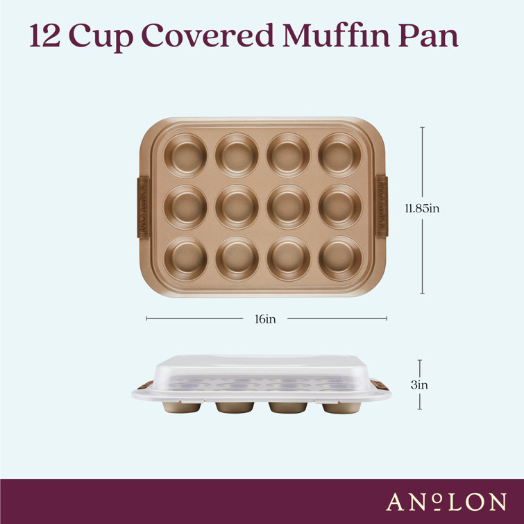 Bronze Nonstick 12-Cup Muffin Pan with Silicone Grips