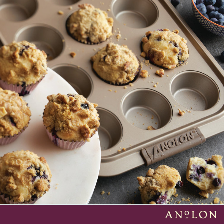 Bronze Nonstick 12-Cup Muffin Pan with Silicone Grips