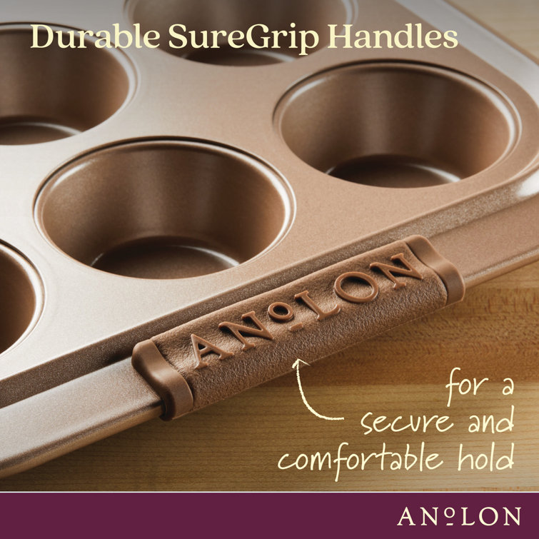 Bronze Nonstick 12-Cup Muffin Pan with Silicone Grips