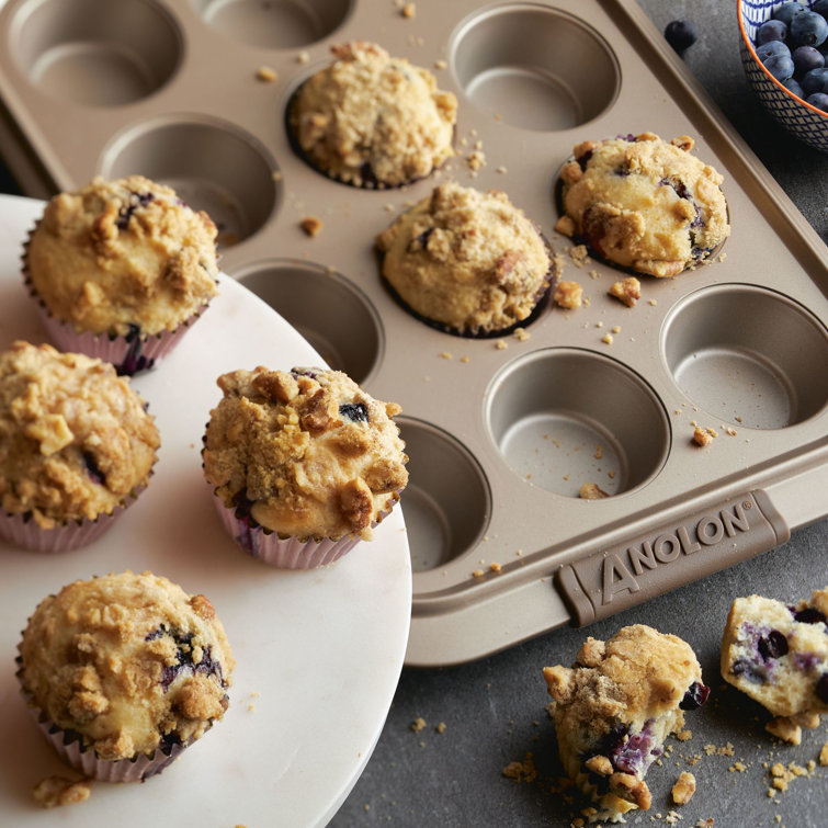 Bronze Nonstick 12-Cup Muffin Pan with Silicone Grips