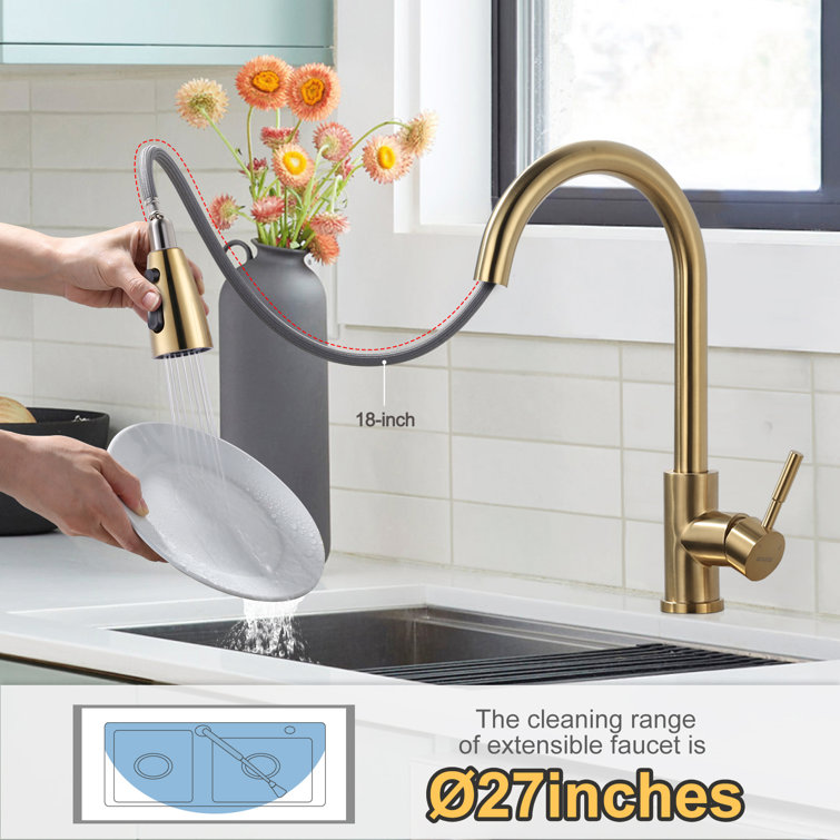 Brushed Gold Stainless Steel Pull Down Kitchen Faucet