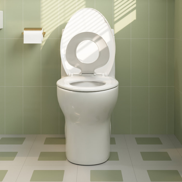 Elongated White Ceramic Dual Flush Macerating Toilet with Potty Training Seat
