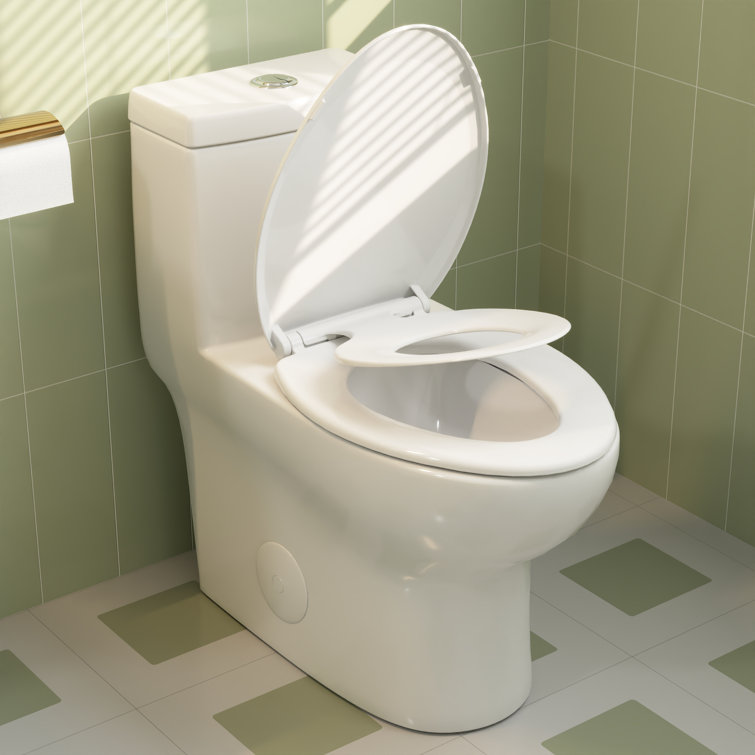 Elongated White Ceramic Dual Flush Macerating Toilet with Potty Training Seat