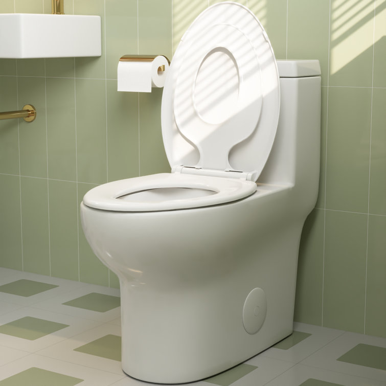 Elongated White Ceramic Dual Flush Macerating Toilet with Potty Training Seat
