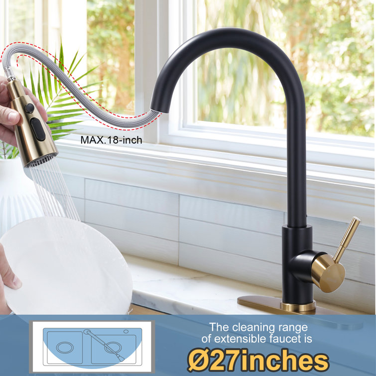 Black and Gold Stainless Steel Pull Down Kitchen Faucet with Sprayer