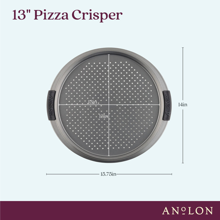 Gray Nonstick Round Perforated Pizza Pan with Silicone Grips