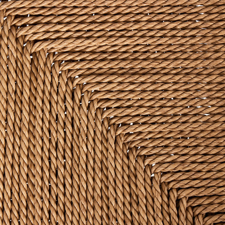 Teak and Woven Beige Armless Outdoor Dining Chair